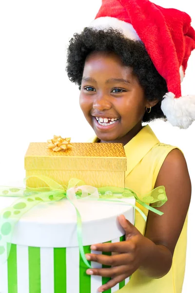 Mutlu kız holding kutuları — Stok fotoğraf