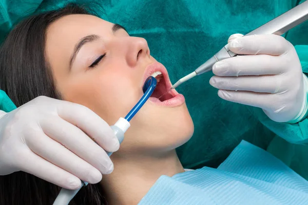 Woman having dental cleaning — Stock Photo, Image