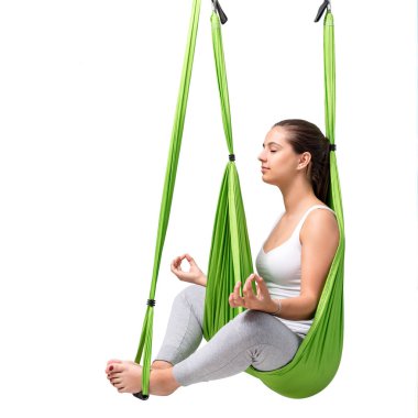  woman doing aerial yoga.  clipart