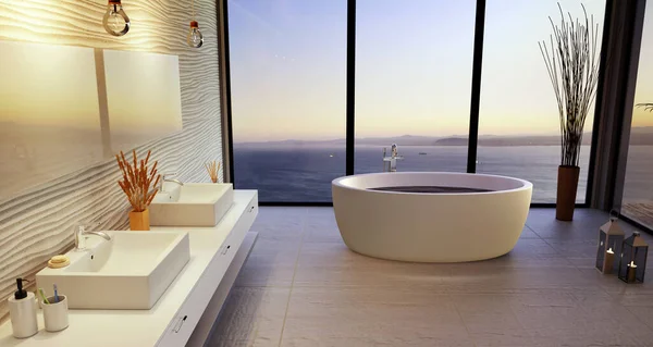 Illustrazione Bagno Lusso Con Doppio Lavabo Vasca Bagno Alta Chiave — Foto Stock