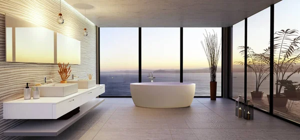 Illustration Stylish High Key Bathroom Sea View Bath Tub Double — Stock Photo, Image