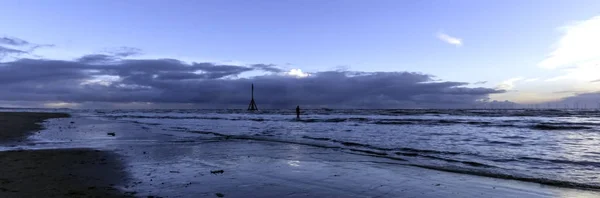 Crosby Beach Günbatımı Kışın Crosby Liverpool Ngiltere — Stok fotoğraf