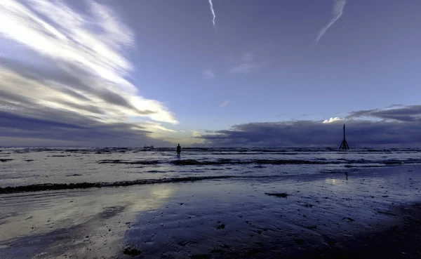Crosby Beach Günbatımı Kışın Crosby Liverpool Ngiltere — Stok fotoğraf