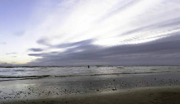 Puesta Sol Crosby Beach Invierno Crosby Liverpool Reino Unido — Foto de Stock