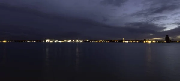 Rivière Mersey Birkenhead Nuit Vue Depuis Front Mer Keel Wharf — Photo