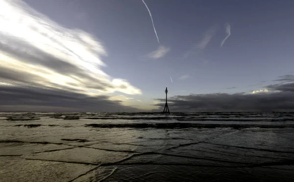 Захід Сонця Пляжі Кросбі Взимку Кросбі Ліверпуль Сполучені Штати Америки — стокове фото