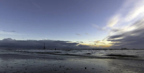 Coucher Soleil Sur Crosby Beach Hiver Crosby Liverpool Royaume Uni — Photo