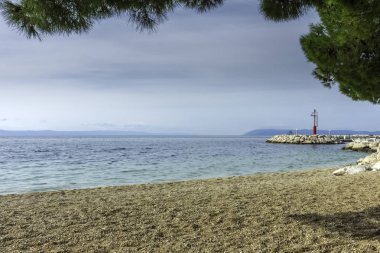 Plaj ve Tucepi, Makarska Riviera, Hırvatistan Adriyatik Denizi