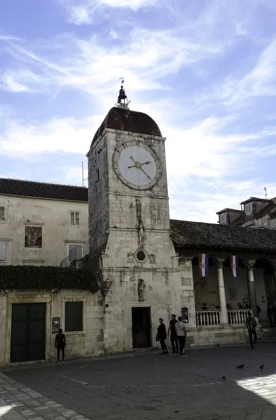 Plaza Central Con Torre Del Reloj Histórica Ciudad Trogir Croacia — Foto de Stock