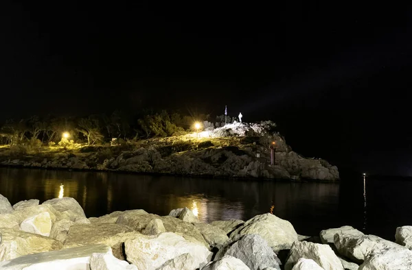 Peter Havari Makarskas Waterfront Gece Makarska Makarska Riviera Dalmaçya Hırvatistan — Stok fotoğraf