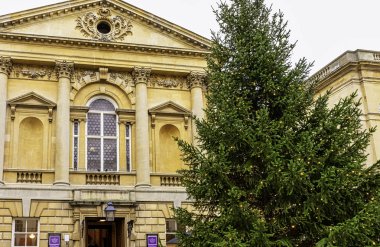 1 Aralık 2019 'da Bath, Somerset, İngiltere' de Noel ağacı ile Aquae Sulis olarak bilinen Roma Hamamları ve Büyük Pompa Odası