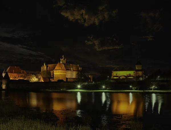 Tötonik Düzen Şatosu Ocak 2020 Malbork Pomerania Polonya Gece — Stok fotoğraf