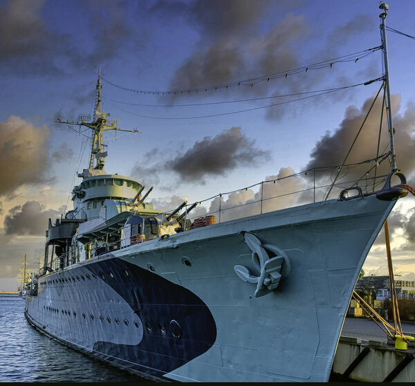 Polish warship - museum ORP Blyskawica (Lightning) - grom-class destroyer which served in the Polish Navy during World War II -  Gdynia, Tricity, Pomerania, Poland on 20 December 2019