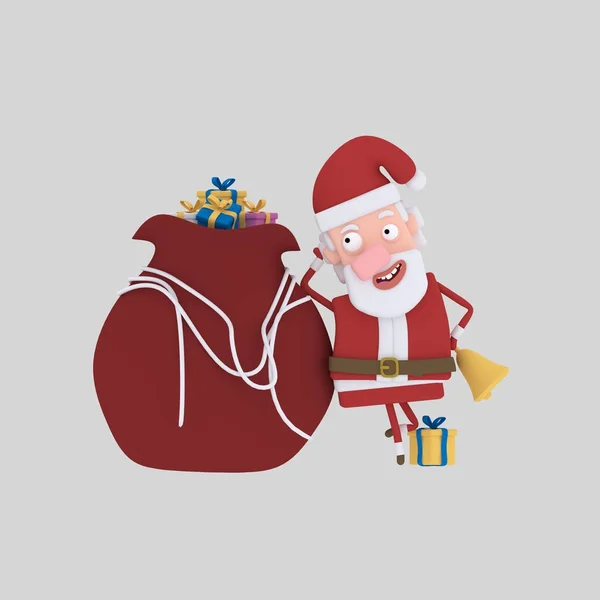 Papai Noel com grande xmas sack.3d ilustração . — Fotografia de Stock