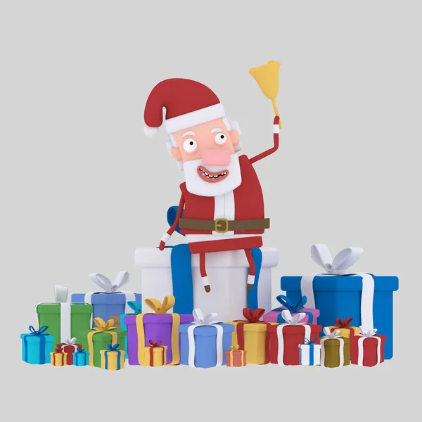 Weihnachtsmann mit vielen geschenken.. 3d illustration. — Stockfoto