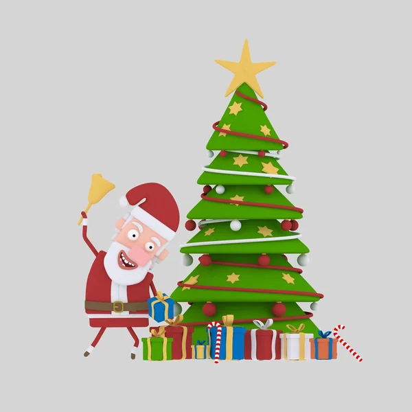 Santa segurando xmas bell.3d ilustração . — Fotografia de Stock