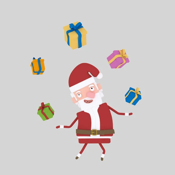 Weihnachtsmann spielt Geschenke.. 3D-Illustration. — Stockfoto