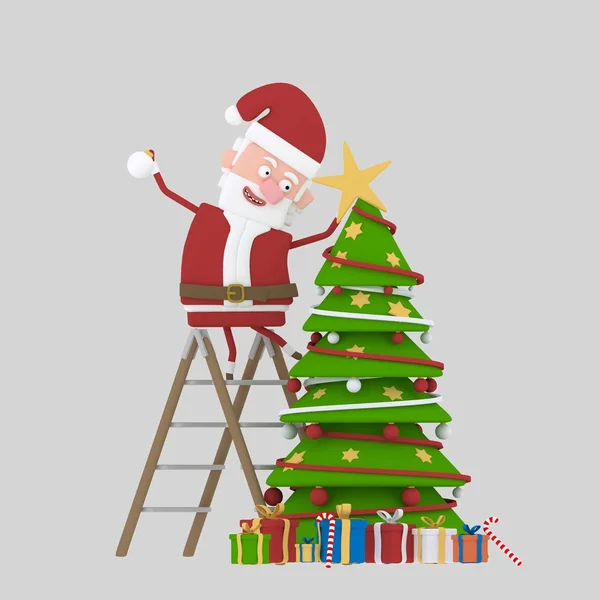 Santa zdobení vánoční tree.3d obrázek. — Stock fotografie