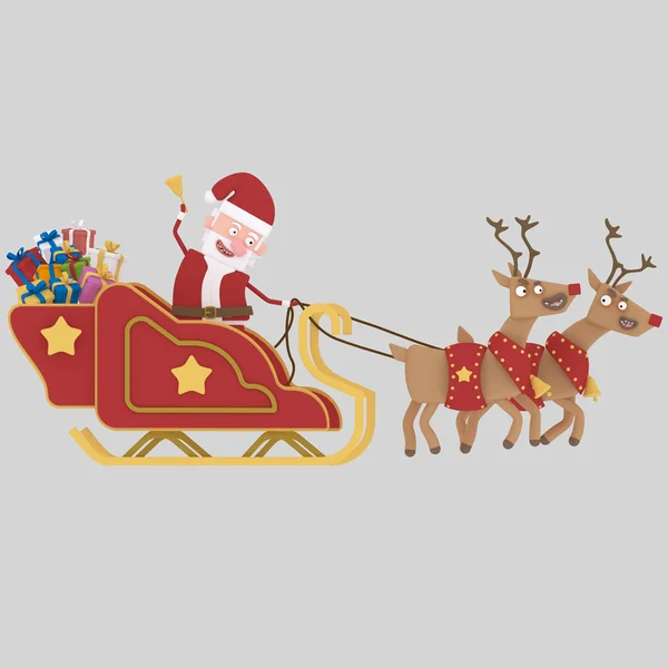 Jultomten rider hans sleigh.3d illustration. — Stockfoto