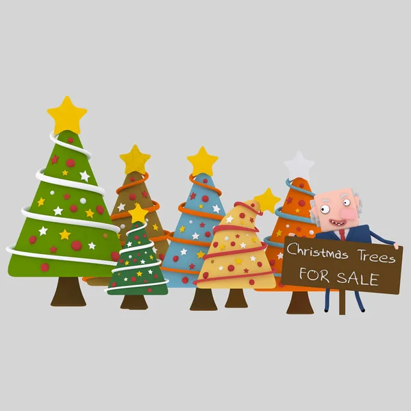 3d illustration. Christmas trees seller..3d illustration.
