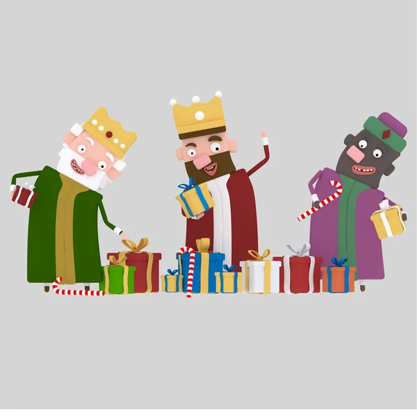 Trzech Króli Magic z wielu ilustracji gifts.3d. — Zdjęcie stockowe