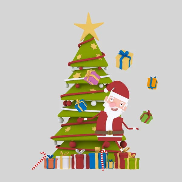 Santa jugando con muchos regalos.Ilustración 3d . —  Fotos de Stock