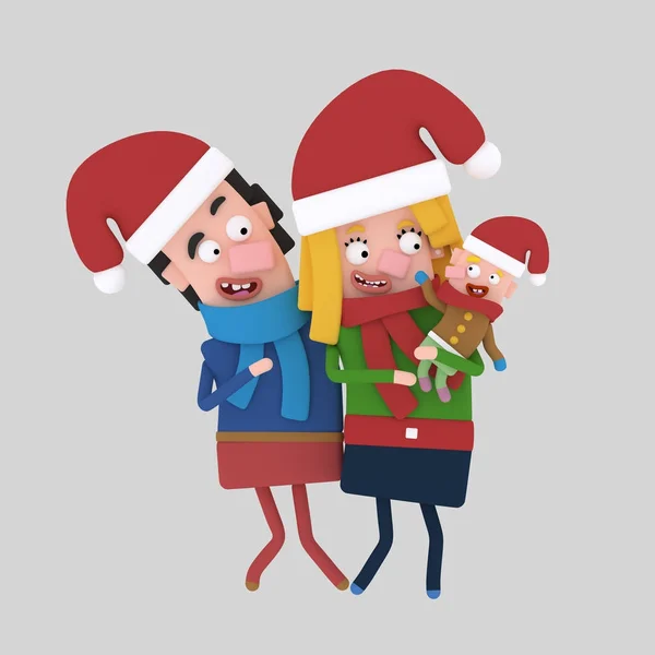 Christmas lycklig familj av ung Parents.3d illustration. — Stockfoto