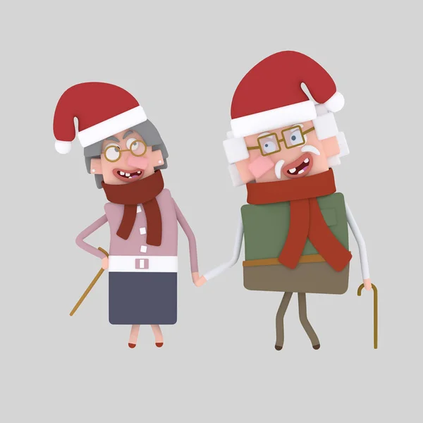 Old couple celebrating Xmas.3d illustration. — Stock Photo, Image