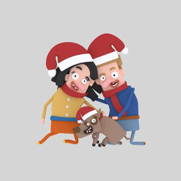 Couple with pet dog..3d illustration