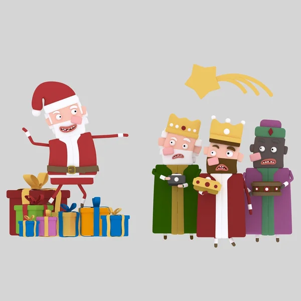 Claus versus Magic Three Kings.3d illustration — Stock Photo, Image