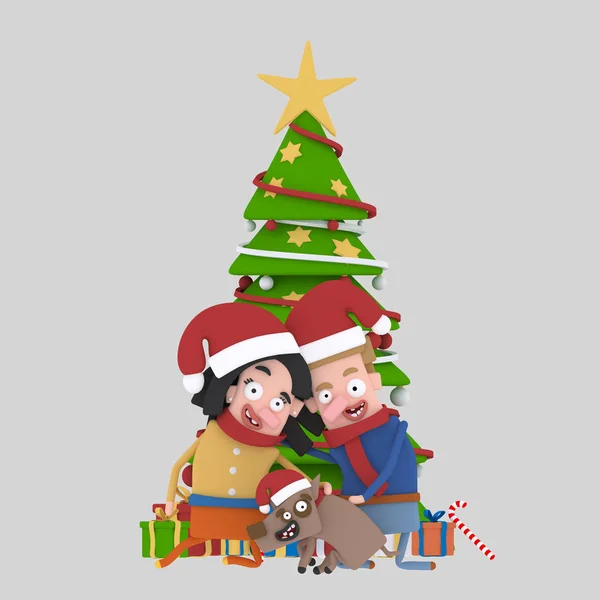 Ζευγάρι στην αγάπη γιορτάζει Χριστούγεννα .3d εικονογράφηση — Φωτογραφία Αρχείου