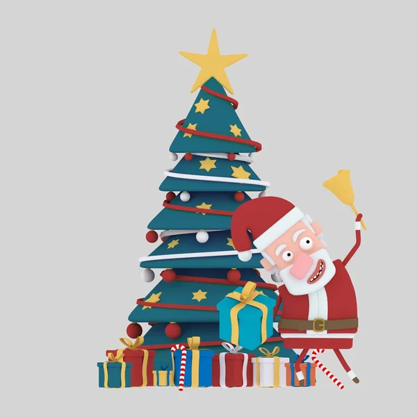 Pozowanie w przód na mały niebieski ilustracja tree.3d Xmas Santa — Zdjęcie stockowe