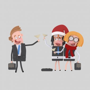 Ekip çalışması Xmas.3d illüstrasyon için şampanya ile kızartma