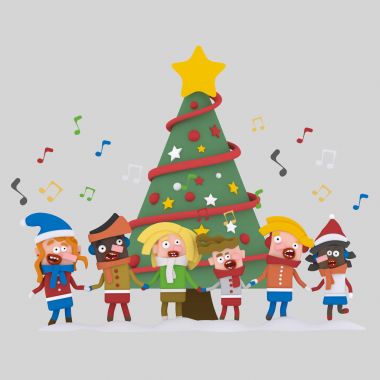 Xmas songs.3d illüstrasyon şarkı çocuklar