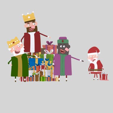 Sihirli krallar vs santa.3d illüstrasyon.