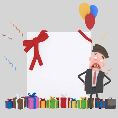 İşadamı parti banner.3d illüstrasyon.