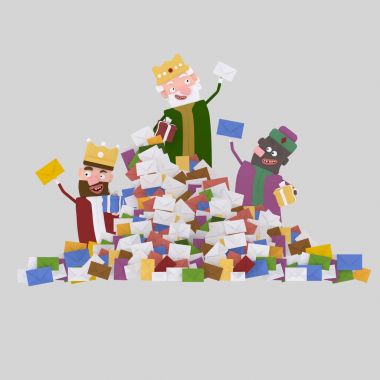 Üç sihirli krallar ve letters.3d illüstrasyon yığını.