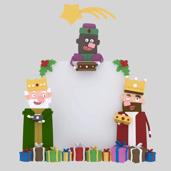 Three Magic kings banner.3d illustration. — Stock Photo, Image