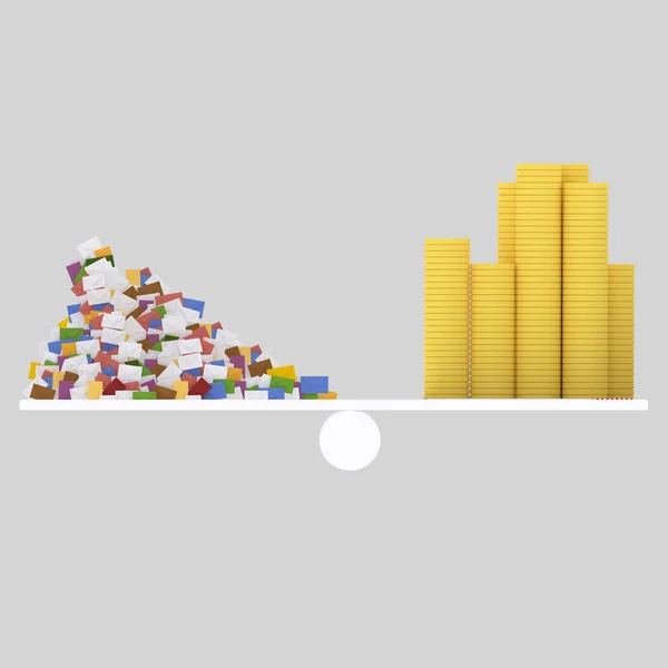 Letters and money balance.3d illustration.