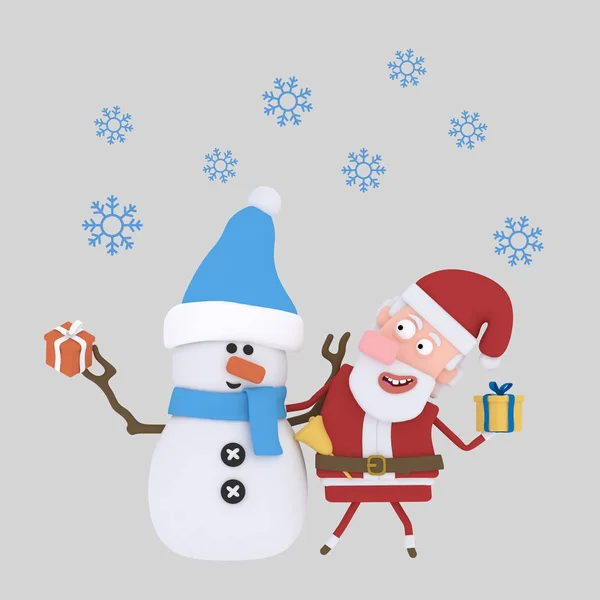 Jultomten med en snowman.3d illustration. — Stockfoto