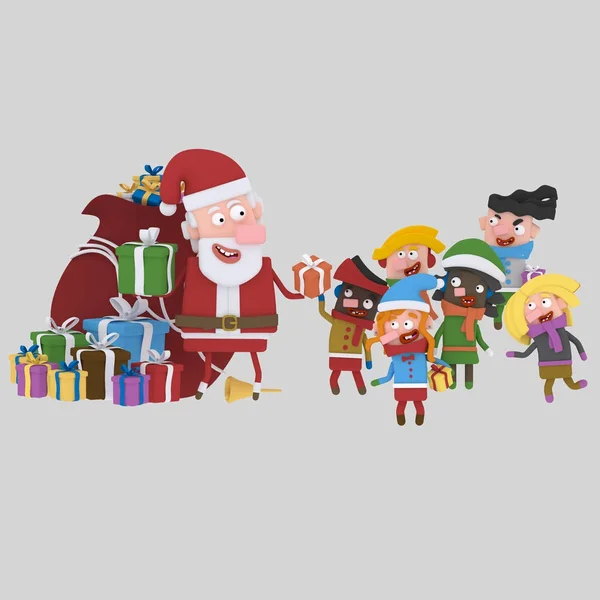 Santa Claus dando regalos. ilustración 3d . — Foto de Stock