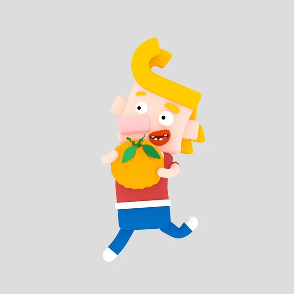 Blonde garçon tenant une pompe.Illustration 3d . — Photo