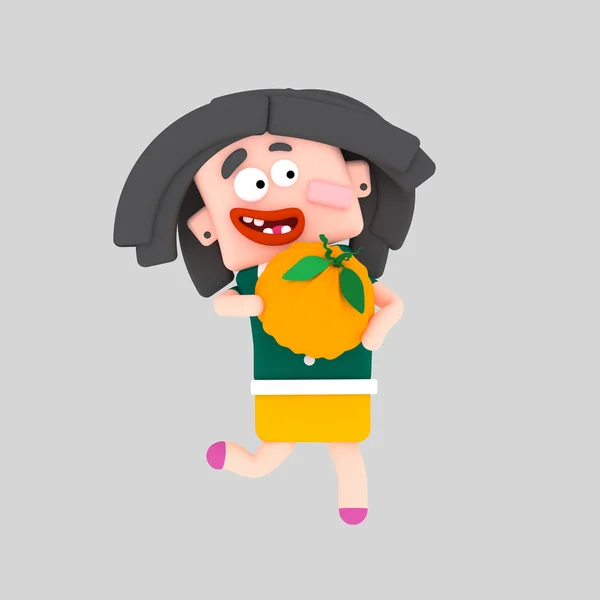 Девушка бежит держа тыкву. 3d иллюстрация . — стоковое фото