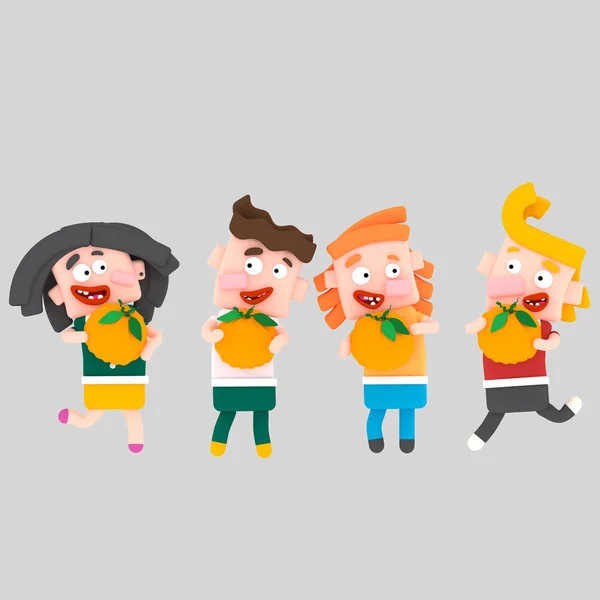 Bambini che giocano con le zucche.3d illustrazione . — Foto Stock