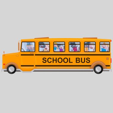 Çocuklar okul otobüsü .3d illüstrasyon içine