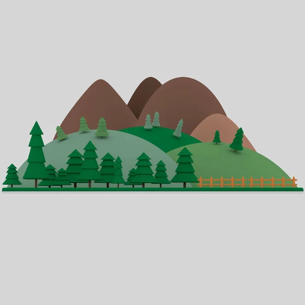 Scène de forêt et de montagne.Illustration 3D — Photo