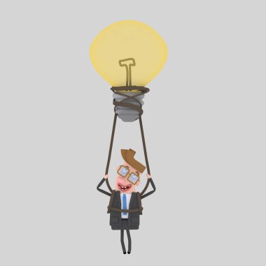 İş sıcak hava balon fikir üzerinde uçan adam... 3D çizim