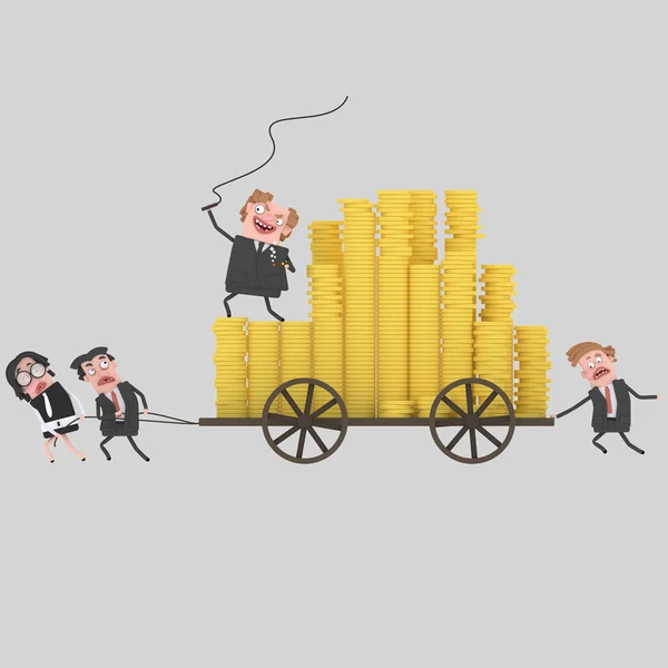 Workers pulling carriage .3d illustration — Stock Photo, Image