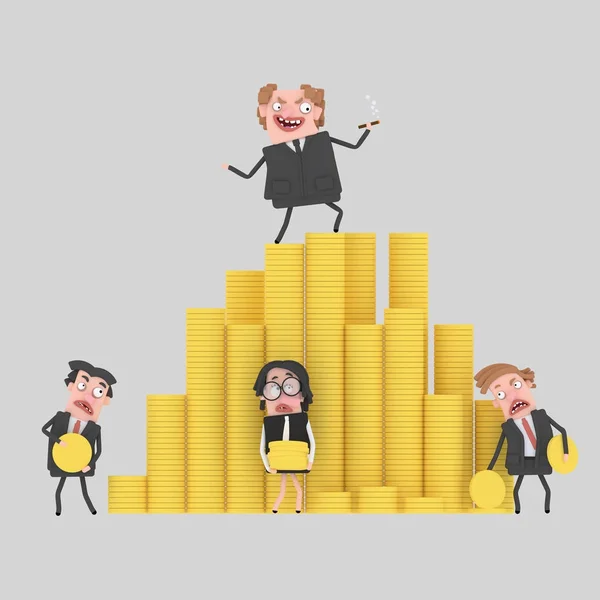 Success businessman over money pyramid.3d illustration