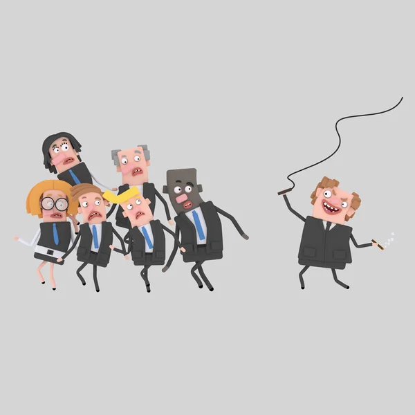 Boss con whip controllo office workers.3d illustrazione — Foto Stock